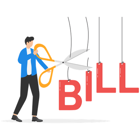 Businessman cutting bill alphabet  Illustration