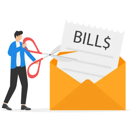 Cost Cut Or Reduction Concept Business Efficiency And Cost Optimization Symbol Businessman Cutting Bills Paper Vector Illustration 일러스트레이션