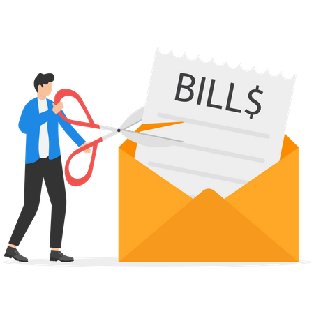 Businessman cutting bills paper  Illustration