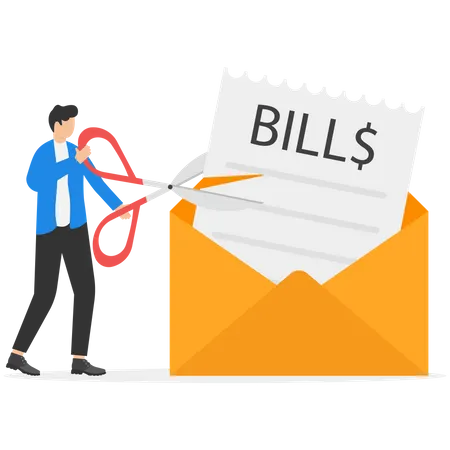 Businessman cutting bills paper  Illustration