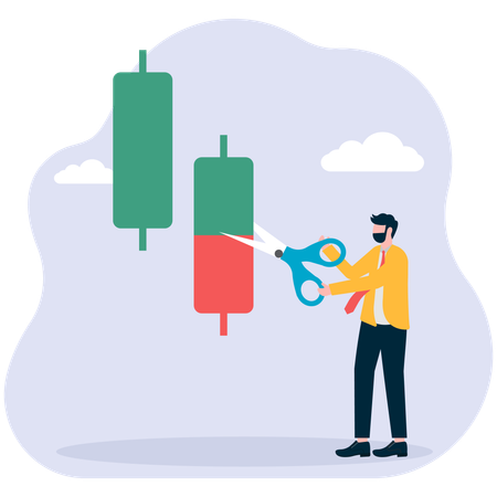 Businessman cutting candlestick graph  Illustration