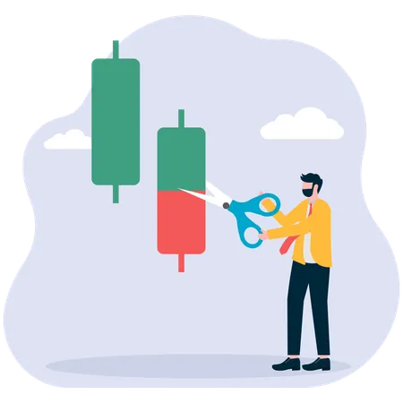 Businessman cutting candlestick graph  Illustration