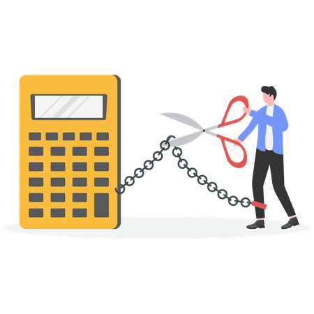 Businessman cutting chain calculation using scissor  Illustration