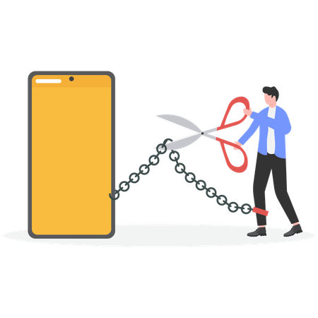 Businessman cutting chain mobile using scissor  Illustration