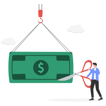 Businessman cutting dollar note  Illustration