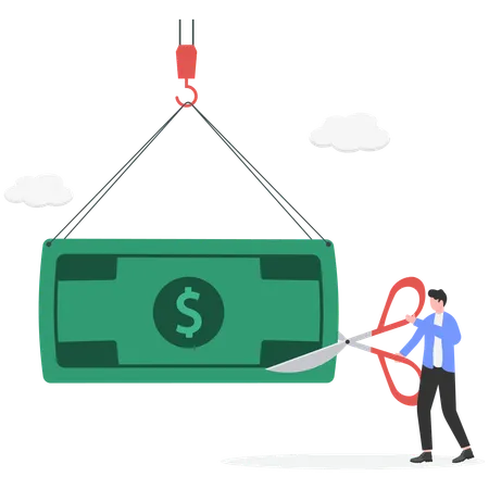 Businessman cutting dollar note  Illustration