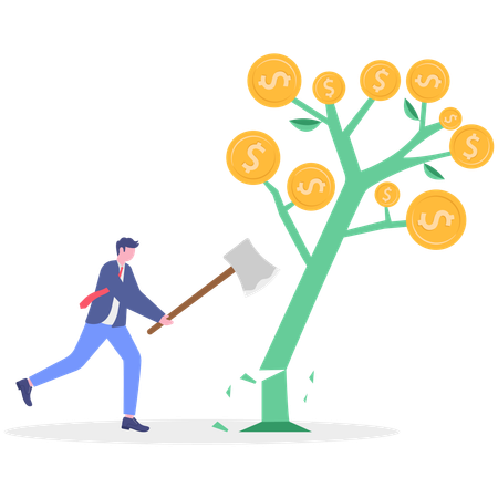 Businessman cutting dollar tree using axe  Illustration