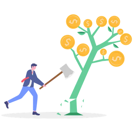 Businessman cutting dollar tree using axe  Illustration