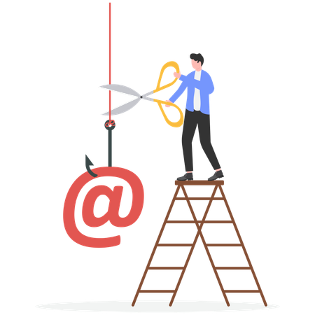 Businessman cutting down phishing hook  Illustration