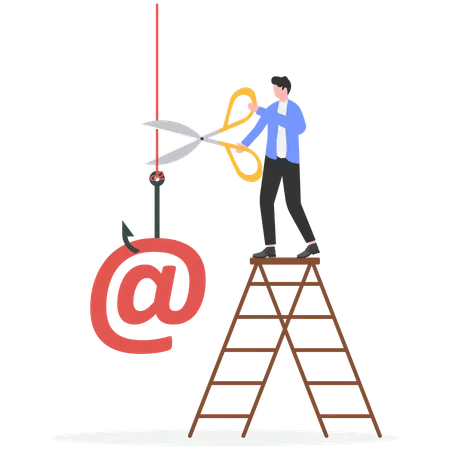 Businessman cutting down phishing hook  Illustration