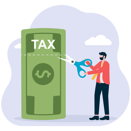 Businessman cutting down tax money  Illustration