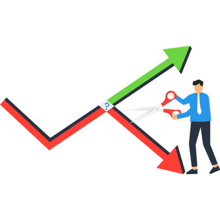 Businessman Cutting Downward Trend Chart Arrow Choosing Growth Upward  Illustration