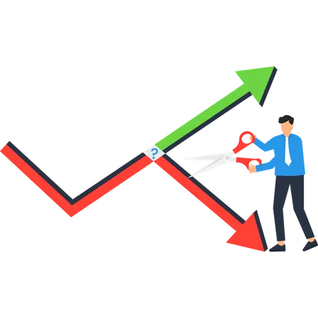 Businessman Cutting Downward Trend Chart Arrow Choosing Growth Upward  Illustration