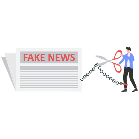 Businessman cutting fake news using scissor Illustration