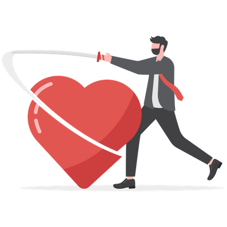 Businessman cutting Heart with Sword  Illustration