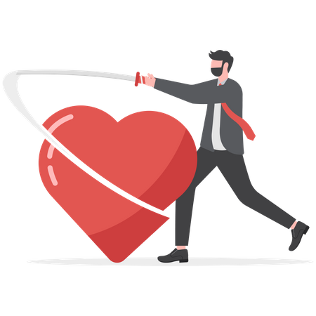 Businessman cutting Heart with Sword  Illustration