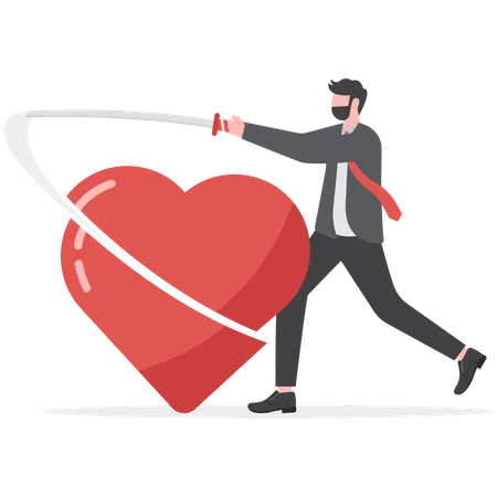 Businessman cutting Heart with Sword  Illustration