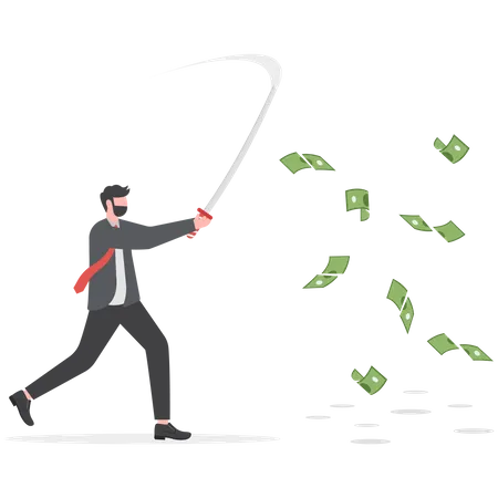 Businessman cutting Money with Sword  Illustration