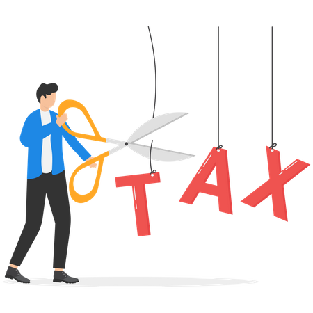 Businessman cutting tax alphabet  Illustration