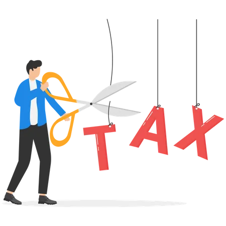 Businessman cutting tax alphabet  Illustration