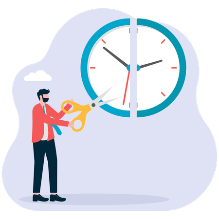 Businessman cutting time and clock  Illustration
