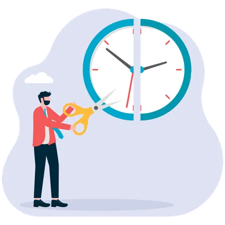 Businessman cutting time and clock  Illustration
