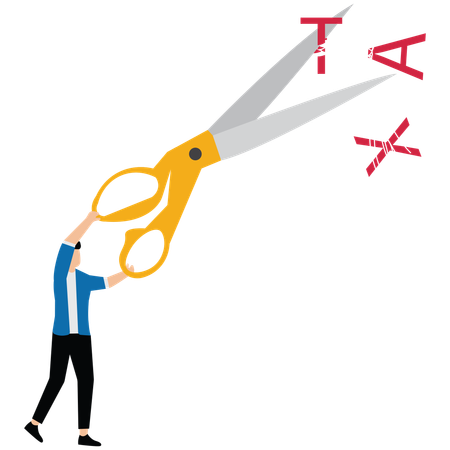 Businessman cutting word tax with scissors  Illustration