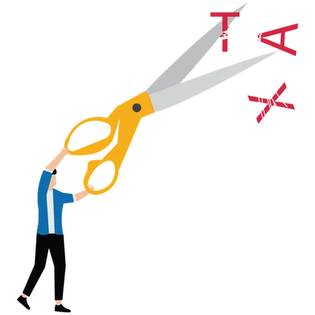 Businessman cutting word tax with scissors  Illustration