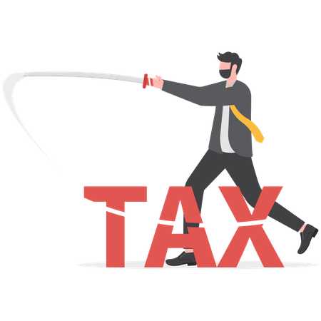 Businessman cutting word tax with sword  イラスト