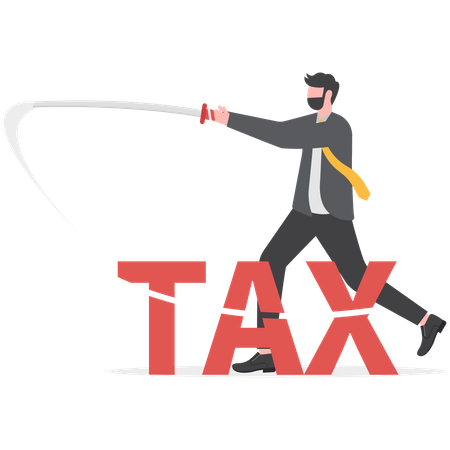 Businessman cutting word tax with sword  Illustration