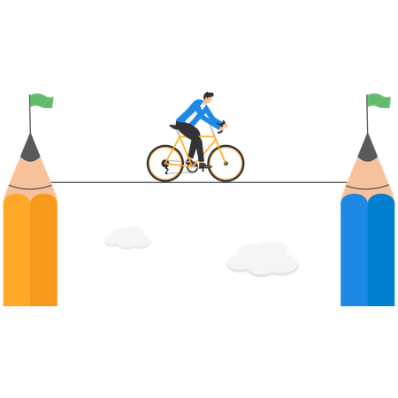 Businessman cycling on rope while getting business direction  Illustration