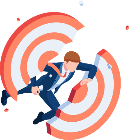 Businessman Dashing Through and Breaking Target  Illustration