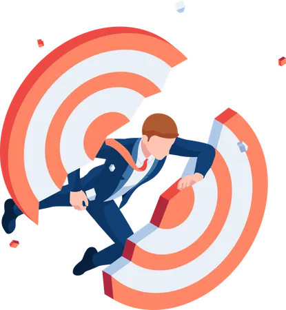 Businessman Dashing Through and Breaking Target  Illustration