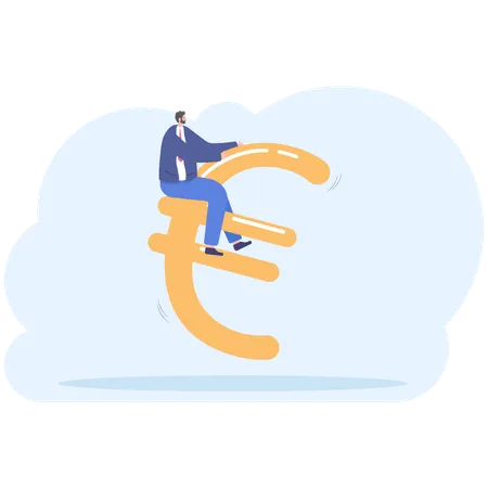 Businessman Or Manager And Euro A Man In A Suit And With A Briefcase In Hand Rides The Euro Illustration Vector EPS 10 Illustration