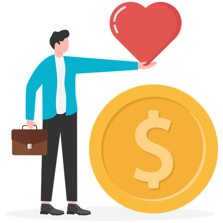 Businessman dedicated heart to the dollar  Illustration