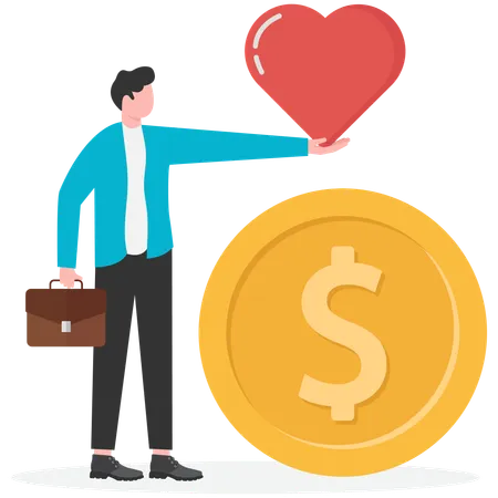 Businessman dedicated heart to the dollar  Illustration