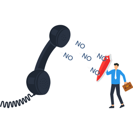Businessman Deflecting 'NO' Messages with Shield  of Rejection and Communication  Illustration