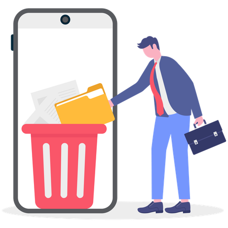 Businessman delete folder from mobile  Illustration