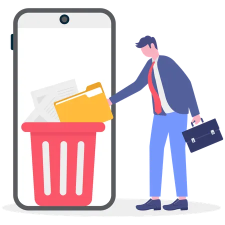 Businessman delete folder from mobile  Illustration