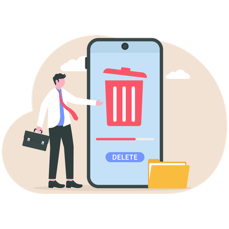 Businessman deletes business files  Illustration