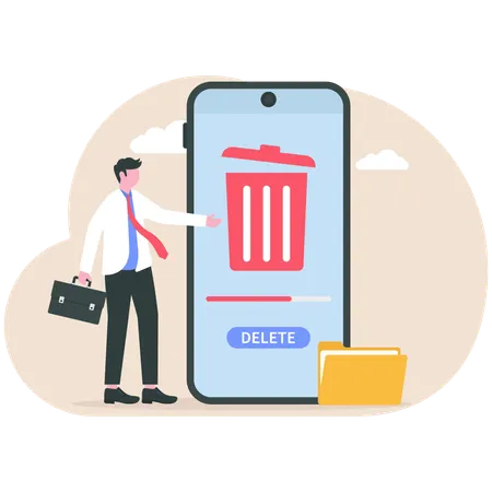 Businessman deletes business files  Illustration