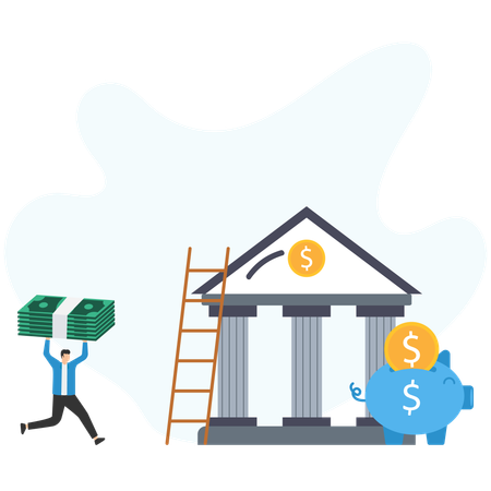 Businessman deposit money in bank  Illustration