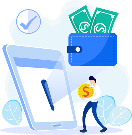 Businessman deposit money in E-Wallet  Illustration