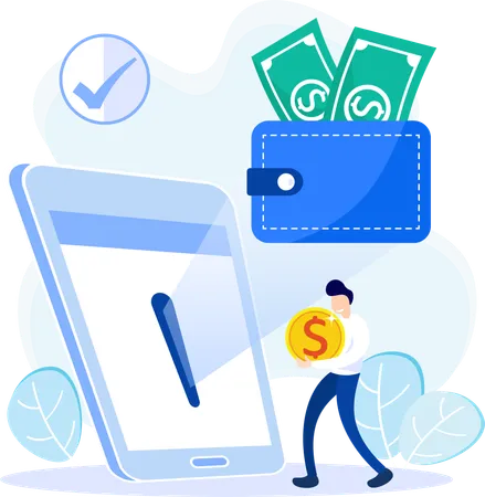 Businessman deposit money in E-Wallet  Illustration