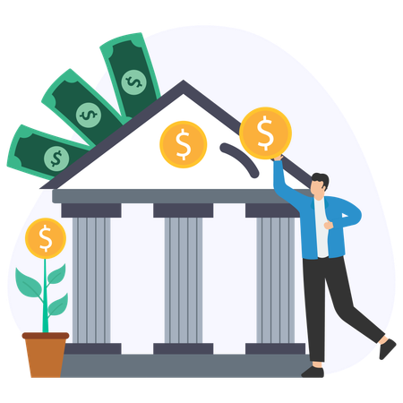 Businessman depositing money in bank  Illustration