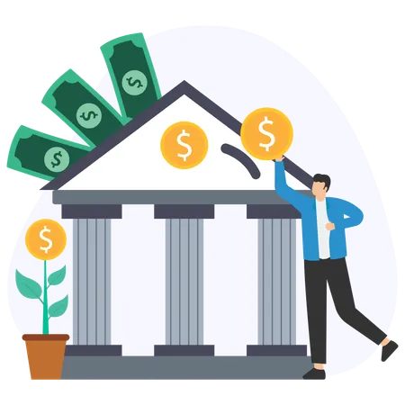 Businessman depositing money in bank  Illustration