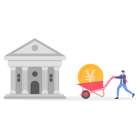 ビジネスマンが銀行にお金を預ける  イラスト
