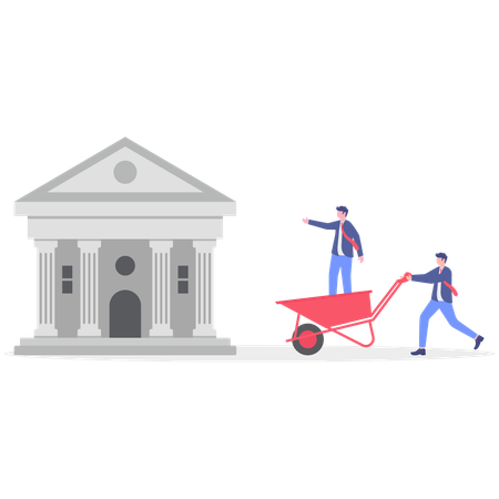 Businessman deposits money in bank  Illustration
