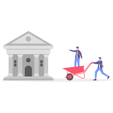 Businessman deposits money in bank  Illustration