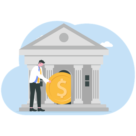 Businessman deposits money in bank  Illustration
